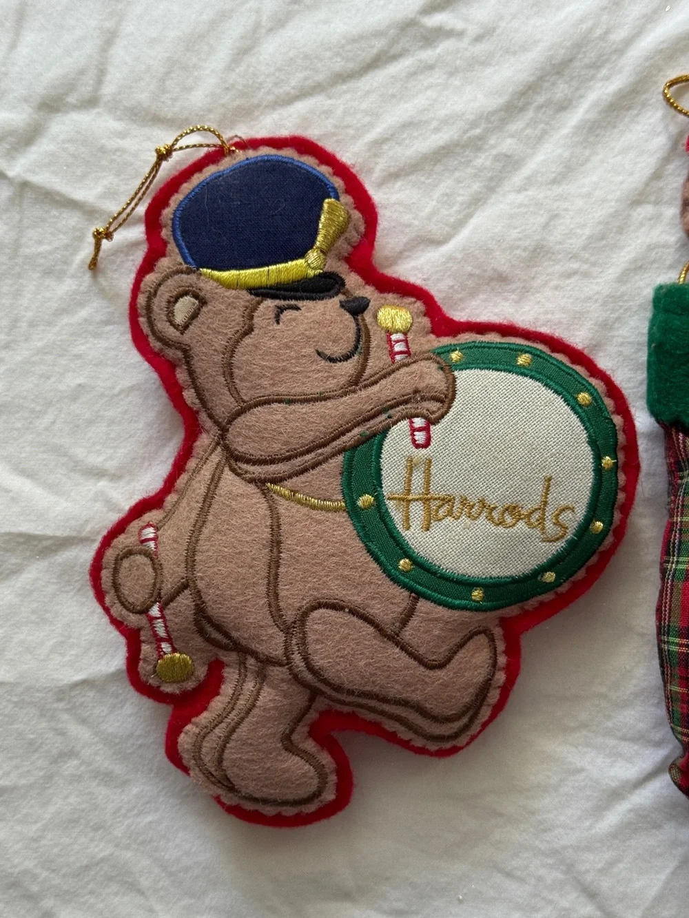 Set of 3 Vintage Harrods Holiday Christmas Bear Felt Ornaments